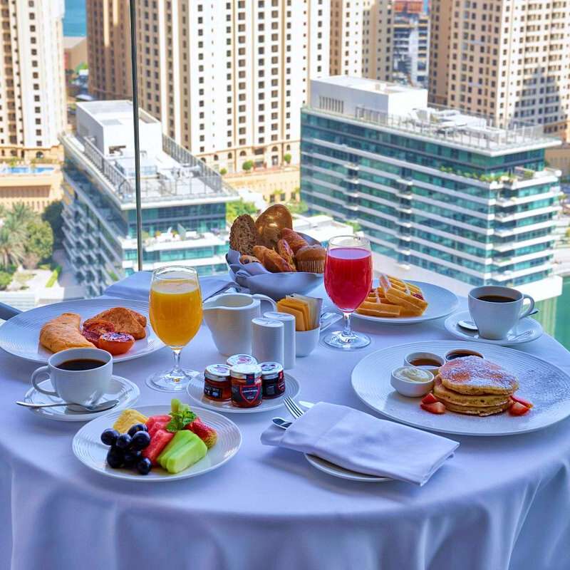Crown Plaza Marina Room service Breakfast on a table